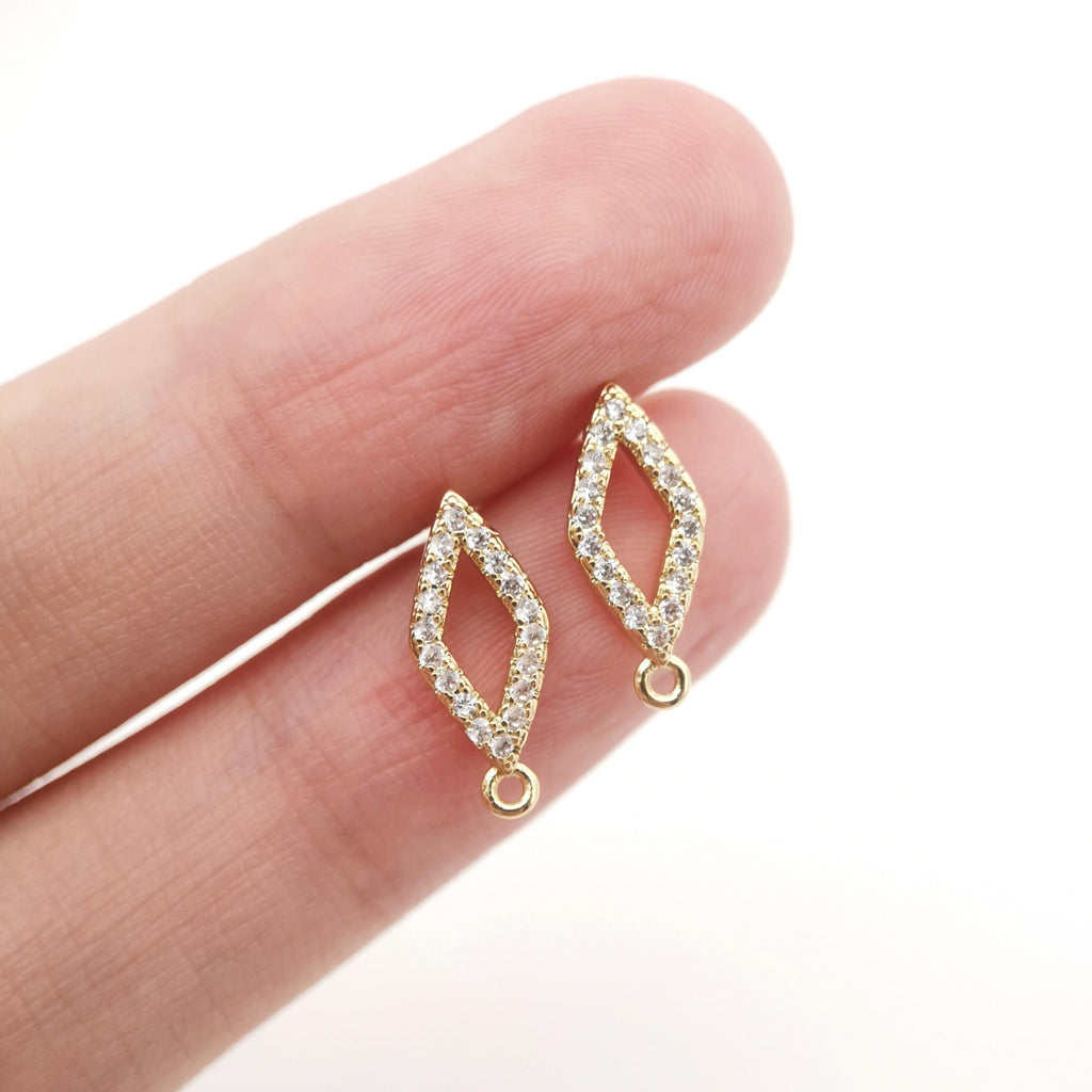 أقراط على شكل معين من الزركونيوم المكعب، مطلية بالذهب، مزودة بحلقة، مضادة للحساسية، مصنوعة يدويًا، أدوات صنع أقراط بنفسك D0279