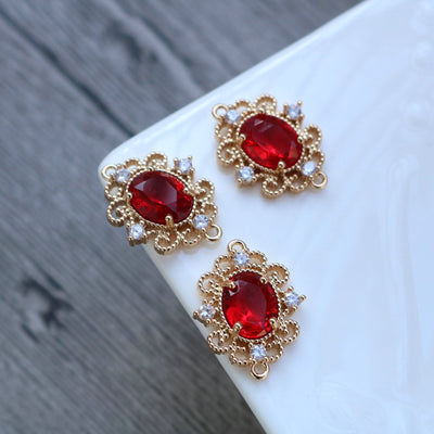 10pcs Flower Oval Charm, Cubic Zircon Crystal Flower Pendant, Real Gold Plated Brass Earring Charms, Jewelry Findings HL079-F119