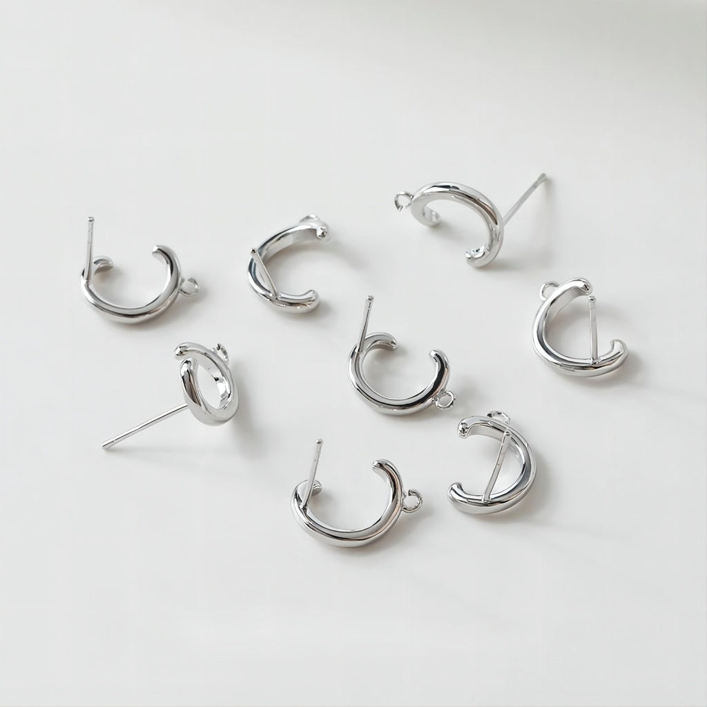 C Shape Earrings Post With Loop, 14K Gold, S925 Silver Ear Pin Nickel Free Earrings, Ear Stud Loop, Hypoallergenic Earring Findings GE049