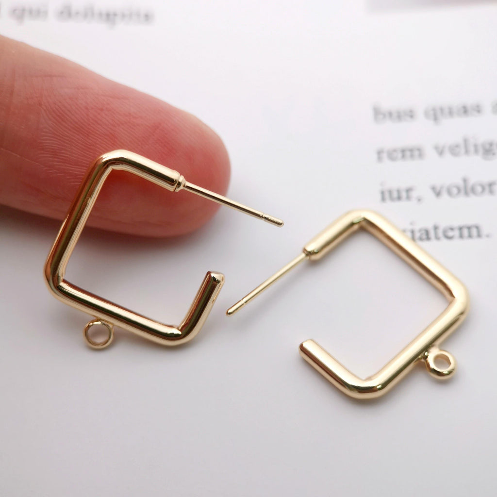 10pcs Gold Square Earrings Post With Loop, S925 Silver Ear Pin Nickel Free Earrings, Ear Stud Loop, Hypoallergenic Earring Findings Z051