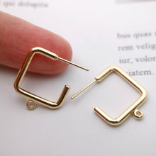 Load image into Gallery viewer, 10pcs Gold Square Earrings Post With Loop, S925 Silver Ear Pin Nickel Free Earrings, Ear Stud Loop, Hypoallergenic Earring Findings Z051