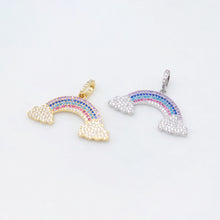Load image into Gallery viewer, Dainty Rainbow Cloud Charm, Colorful Micro CZ Pave Rainbow Pendant, 36mm, 18K Gold Plated, Necklace Making Charm, Jewelry Findings S20476