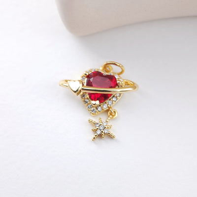Heart Planet Charms, Cubic Pave Planet Pendant, 18K Gold Plated, Necklace Making Charms, Jewelry Findings S1164