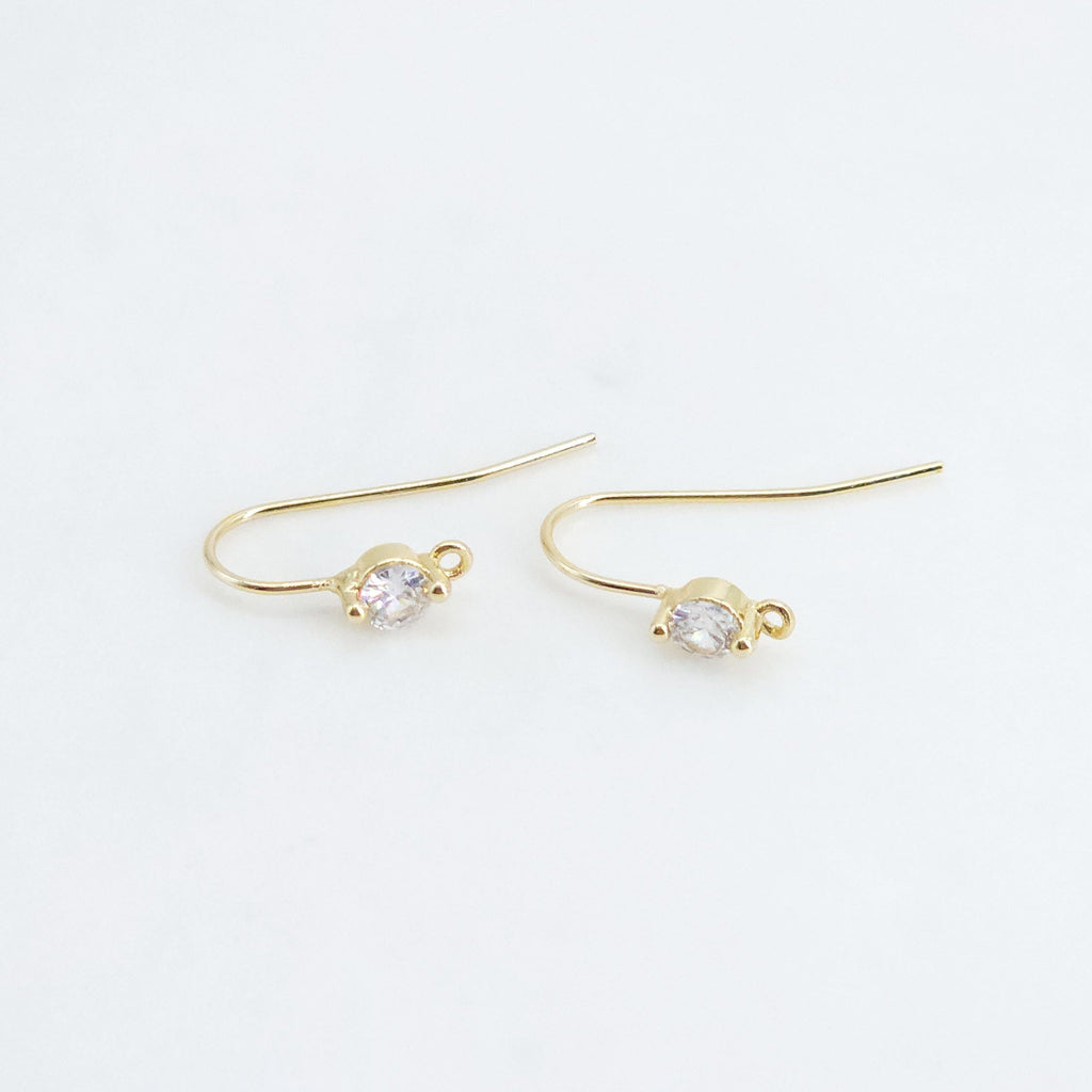4pcs-18K Gold Plated Ear Wires, Cubic Pave Earring Hooks, Nickel Free, Fish Hooks, Ear Wires for Jewelry Making S20615