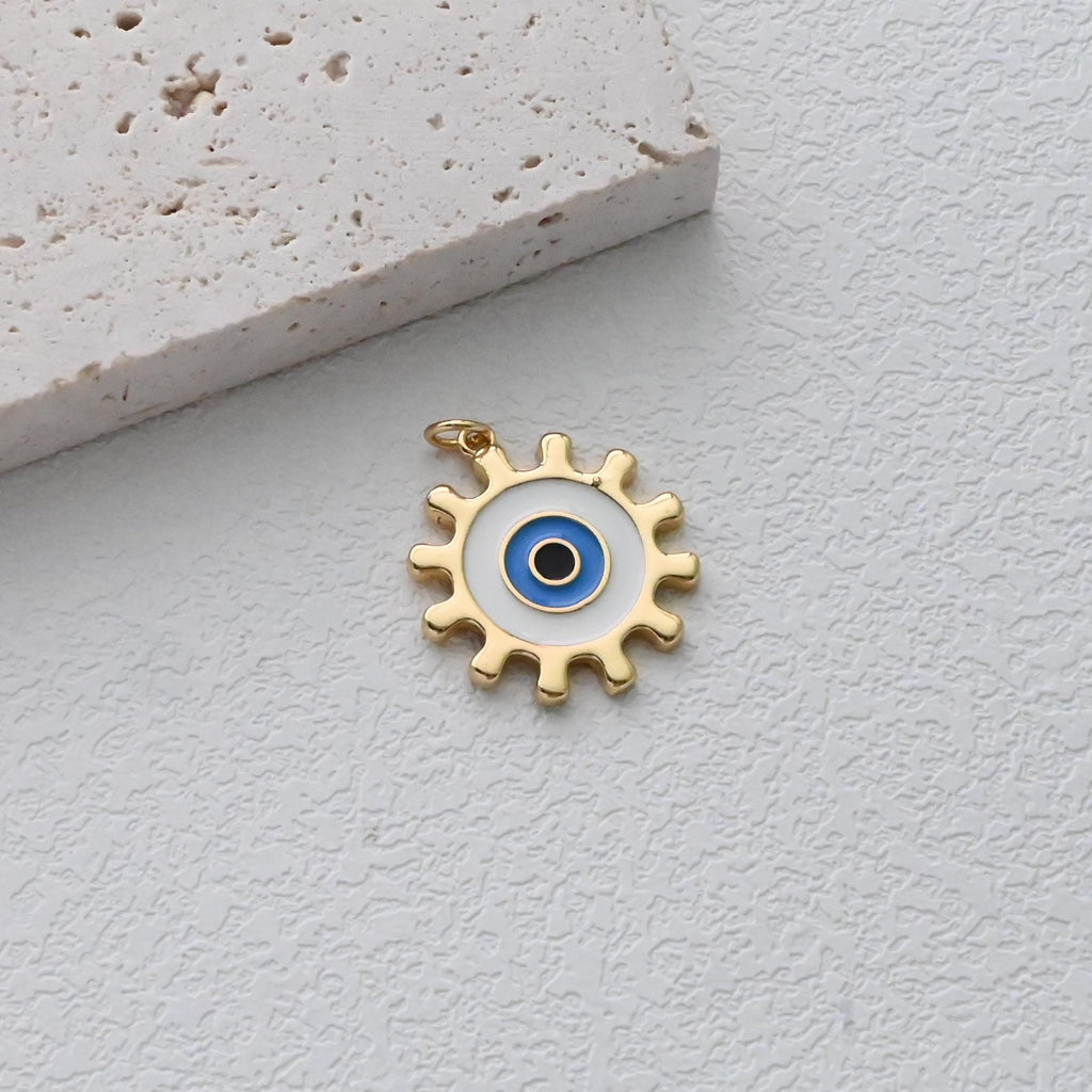 Dije de ojo turco cúbico, colgante redondo con pavé de circonitas cúbicas bañado en oro de 18 quilates, dije para hacer collares, accesorios de joyería S1302