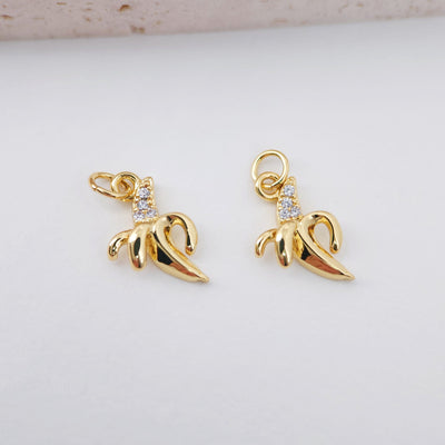 2PCS 13x8mm Banana Cubic Charms, 18K Gold Plated Banana CZ Pave Pendant, Fruit Pendant,  Necklace charms, Jewelry Findings S635