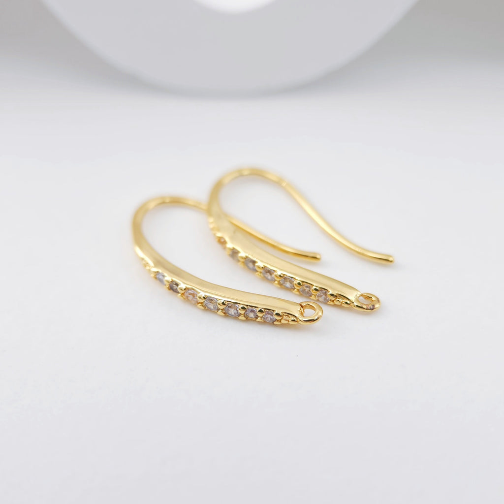 18K Gold Plated Ear Wires, Cubic Pave Earring Hooks, Nickel Free, Fish Hooks, Ear Wires for Jewelry Making S1137