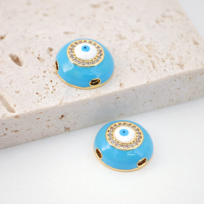 Enamel Evil Eye Round Spacer Beads, Large Hole Gold Beads, 18K Gold Plated,  Bracelet Necklace Making Jewelry Finding S20485