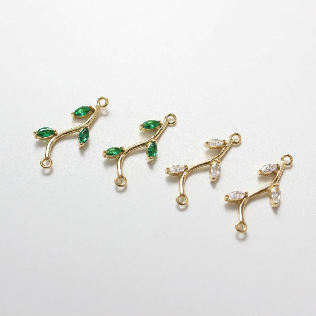 CZ Pave Leaf Connector, Cubic Zircon Crystal Leaf Pendant, Bracelet Necklace Pendant, 14K Gold Plated Charm, Jewelry Findings B027-ZX7034
