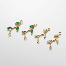 Load image into Gallery viewer, CZ Pave Leaf Connector, Cubic Zircon Crystal Leaf Pendant, Bracelet Necklace Pendant, 14K Gold Plated Charm, Jewelry Findings B027-ZX7034