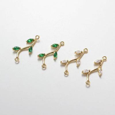 CZ Pave Leaf Connector, Cubic Zircon Crystal Leaf Pendant, Bracelet Necklace Pendant, 14K Gold Plated Charm, Jewelry Findings B027-ZX7034