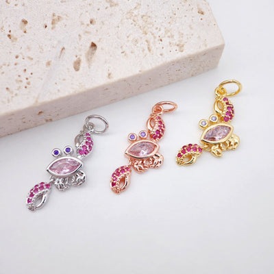 Red Cubic Crab Charms, 18K Gold Plated Micro CZ Pave Charms, 16x13mm, Summer Beach Pendant,  Earring Charms, Jewelry Findings S159