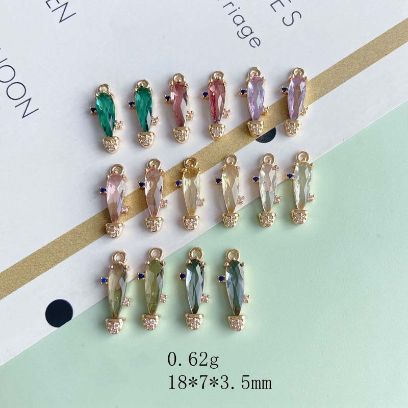 10pcs- Crystal Long Cactus Teardrop Charms, 8 colors You Choose, 14K Gold Plated Teardrop Pendant, Jewelry Findings MY049-F069