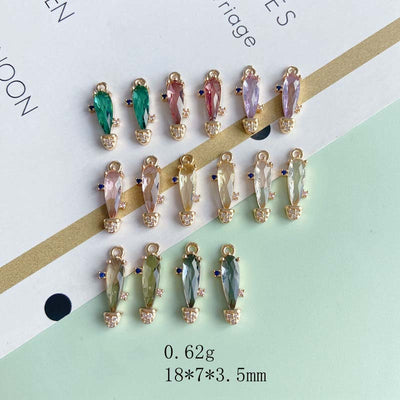 10pcs- Crystal Long Cactus Teardrop Charms, 8 colors You Choose, 14K Gold Plated Teardrop Pendant, Jewelry Findings MY049-F069