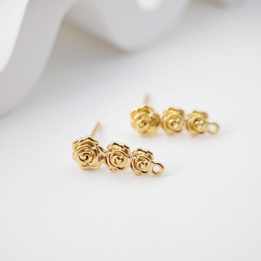 Rose Post Ear Stud, S925 Silver Ear Pin Nickel Free Earrings, Gold Stud Earrings, Hypoallergenic Earring Findings D0266