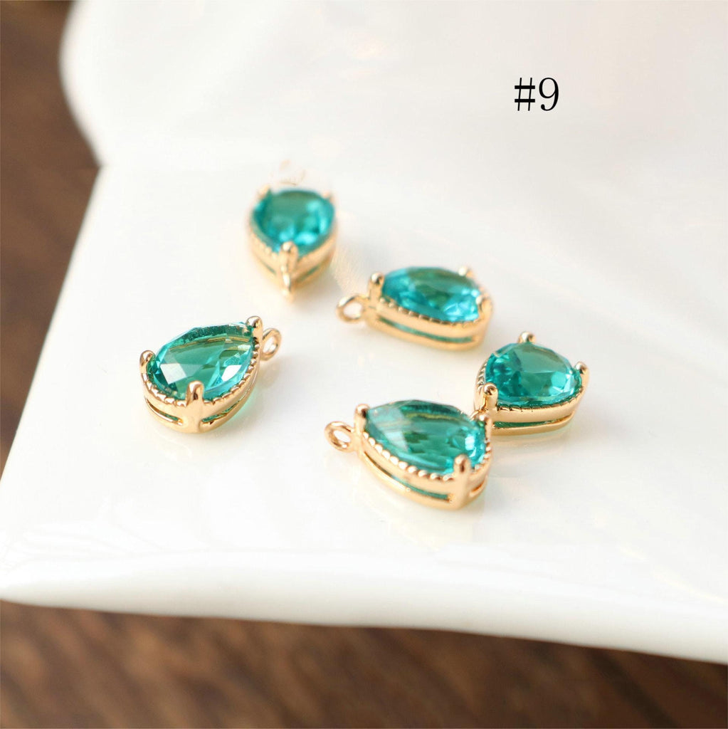 10 قطع - دلايات كريستال صغيرة على شكل دمعة، مطلية بالذهب/الفضة عيار 14 قيراطًا، مقاس 6×8 مم، قطع مجوهرات HL100-F053