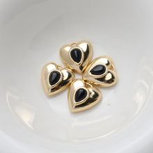 Load image into Gallery viewer, Heart Charms, Pave Black Stone, 14K Gold Plated, Love Pendant, Necklace Making Pendants, Jewelry Findings GT031