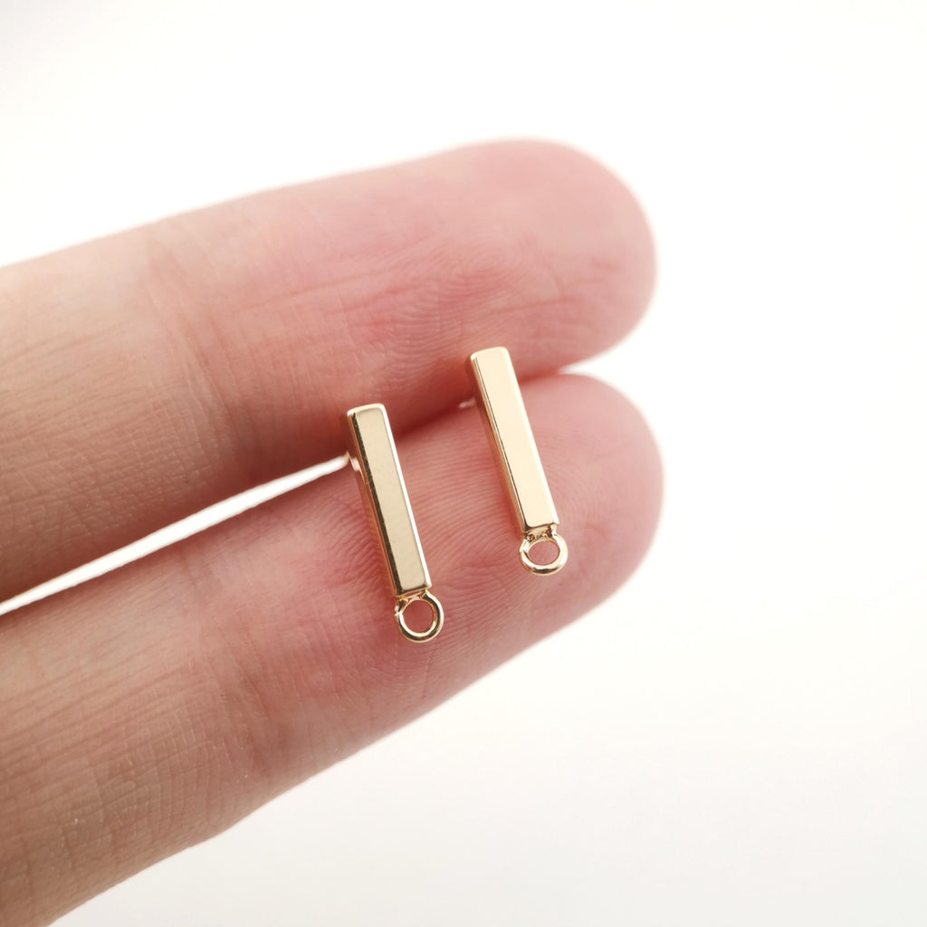 10 قطع من دبابيس الأذن الصغيرة المستطيلة مع حلقات، دبوس أذن من الفضة S925، خالية من النيكل، أحجار كريمة من الزركون مطلية بالذهب عيار 18 قيراطًا، ZX040