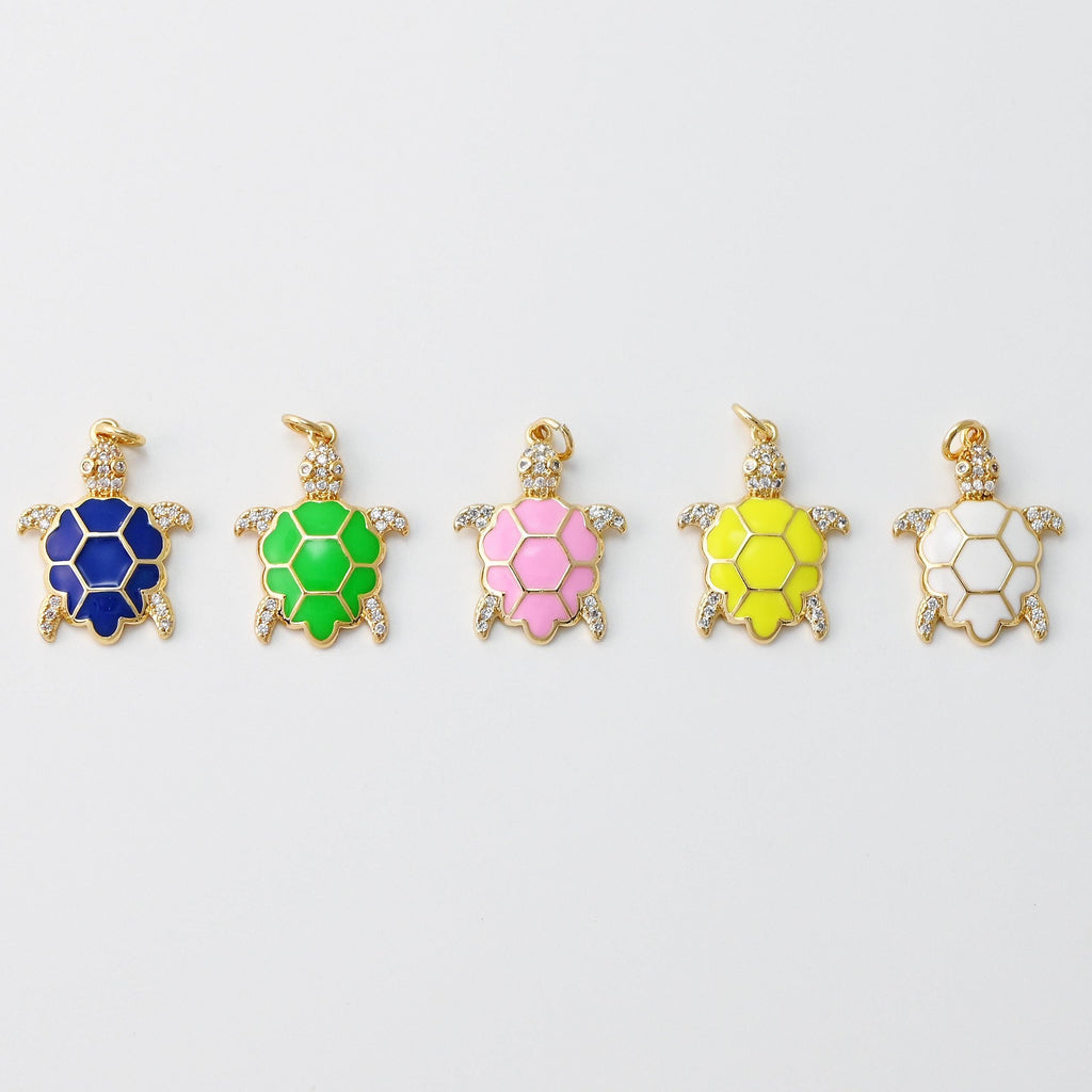 Enamel Sea Turtles Charm Connector, 14K Gold Plated Cubic Micro CZ Pave Charms, Marine life Pendant for Necklace Jewelry Findings S20689