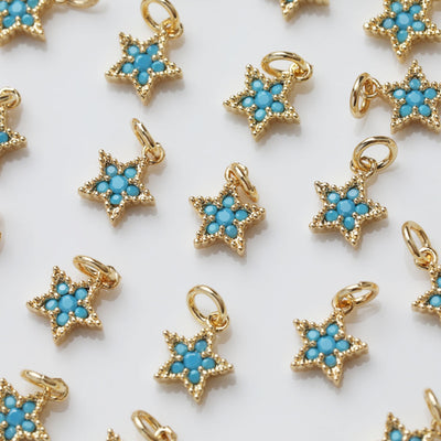 Star Charm, Turquoise Pave Pendant, Real Gold Plated Brass Earring Charms, Jewelry Findings GZ396