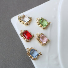 Load image into Gallery viewer, 10pcs Rectangular Connector, Cubic Zircon Crystal Pendant, Bracelet Necklace Pendant, 14K Real Gold Plated, Jewelry Findings HL067-F133