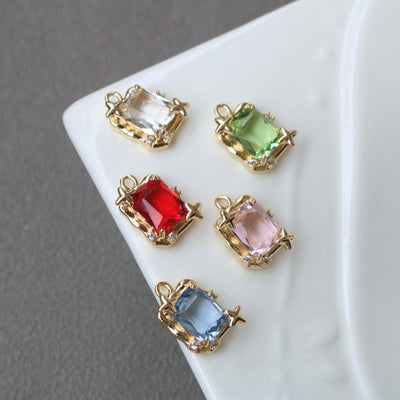 10pcs Rectangular Connector, Cubic Zircon Crystal Pendant, Bracelet Necklace Pendant, 14K Real Gold Plated, Jewelry Findings HL067-F133