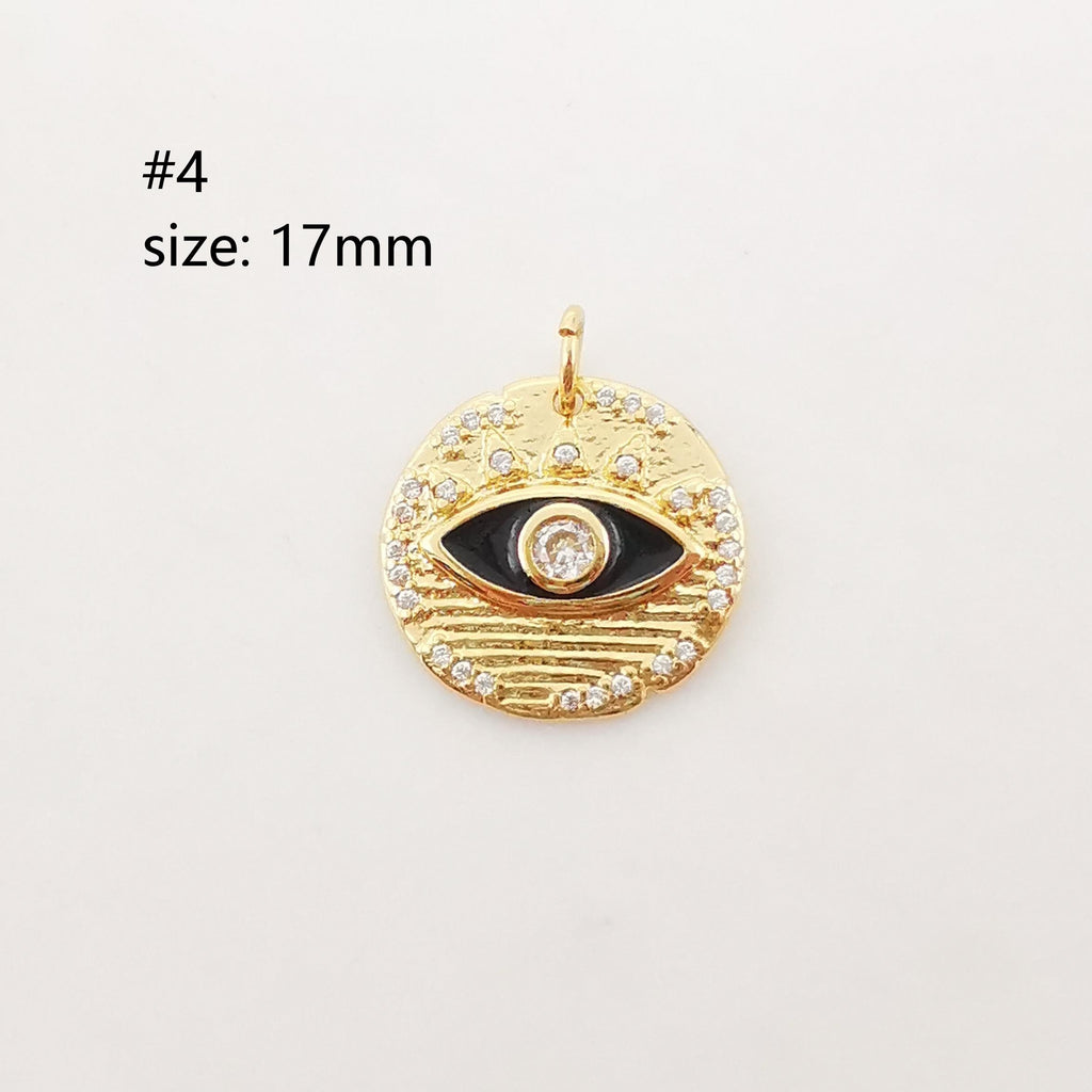 Evil Eye Charm, Coin Pendant, Heart Charm, 18K Gold Plated CZ Pave Eye Pendant, Necklace Making Charm, Jewelry Findings S1024