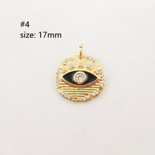 Load image into Gallery viewer, Evil Eye Charm, Coin Pendant, Heart Charm, 18K Gold Plated CZ Pave Eye Pendant, Necklace Making Charm, Jewelry Findings S1024