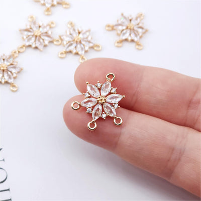 Flower Charm, Cubic Zircon Crystal Flower Pendant, CZ Earring Charms,  Real Gold Plated Brass Earring Charms, Jewelry Findings STG041-F210