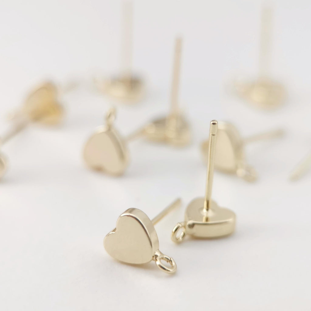 4pcs Heart Earring Post, 8mm, 14k Gold, S925 Silver Ear Pin, Nickel Free, Heart Stud with Loop, Hypoallergenic Earring Findings ZX067