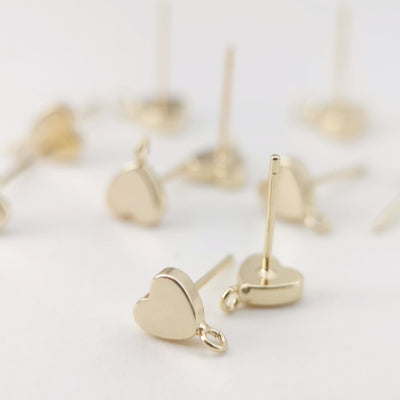 4pcs Heart Earring Post, 8mm, 14k Gold, S925 Silver Ear Pin, Nickel Free, Heart Stud with Loop, Hypoallergenic Earring Findings ZX067