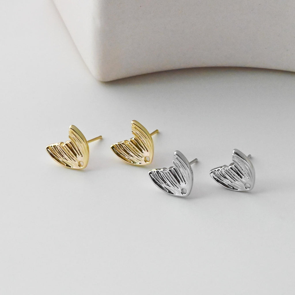 Wing Post Earrings, 11mm, Burshed Gold Earring Post, Hypoallergenic, Earring Findings, Earring Supplies D0422