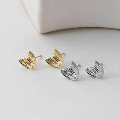 Wing Post Earrings, 11mm, Burshed Gold Earring Post, Hypoallergenic, Earring Findings, Earring Supplies D0422