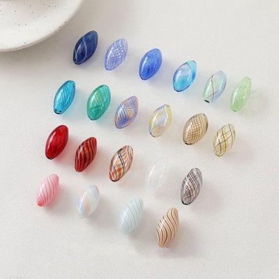 Colourful Patterned Glass Bubble Beads, Oval Openwork Glass Beads, Hand Blown Hollow Globes for Jewelry Making, DIY Beads Finding GZ778