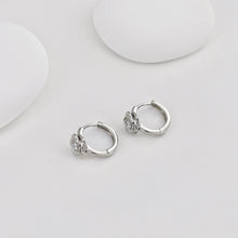 Load image into Gallery viewer, Rose Ear Hoops Pave CZ, Round Hoops, 17.5mm, 18K Gold Plated Leverback Earrings, Huggie Hoops Earring D0550