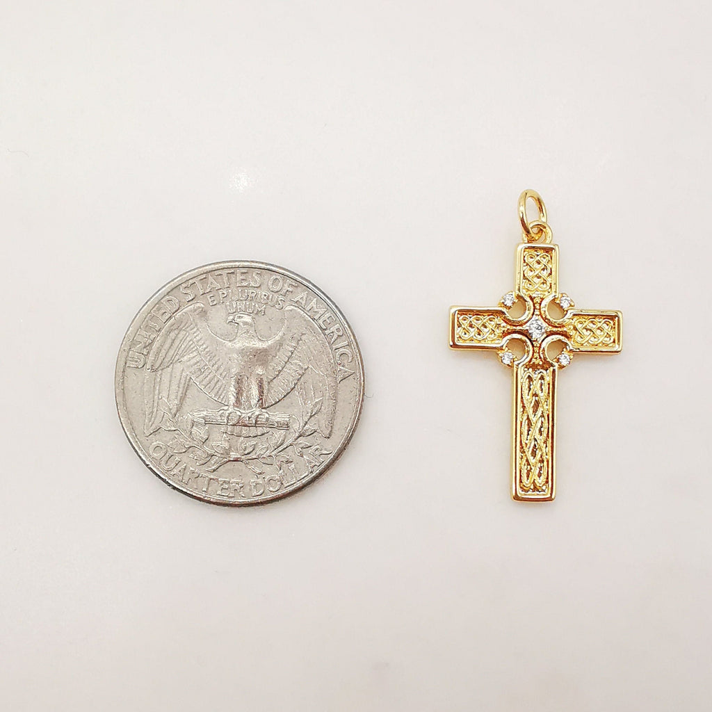 Dijes de cruz, colgante de cruz con pavé de circonitas, latón chapado en oro de 18 quilates, dijes para hacer collares, accesorios de joyería