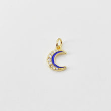 Load image into Gallery viewer, Cubic Crescent Moon Charm, 18K Gold Plated Moon Pendant, Micro CZ Pave OX Horn Charms, Jewelry Findings S20698