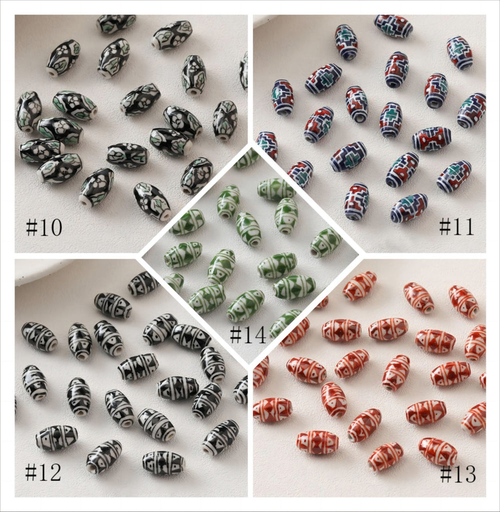 5 cuentas espaciadoras ovaladas, colgante ovalado de cerámica pintado a mano, cuentas de cerámica para hacer joyas, hallazgos de cuentas DIY GZ439