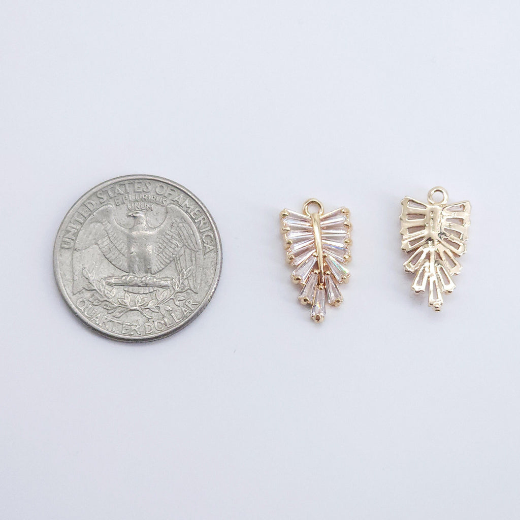 CZ Pave Leaf Charm, Cubic Zircon Crystal Leaf Pendant, CZ Earring Charms,  Gold Plated Brass Earring Charms, Jewelry Findings ZR011-F214