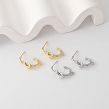 Load image into Gallery viewer, Pleated C Shape Knot Earrings Post With Loop, 18K Gold Plated, Nickel Free, S925 Silver Pin, Ear Stud Hypoallergenic Earring Findings D0431