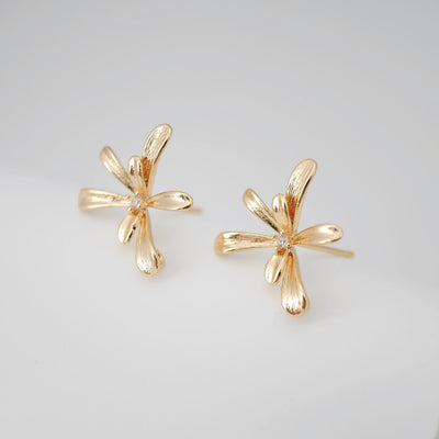 Flower Earring Post with Loop, S925 Silver Pin, 18K Real Gold Plated Brass Stud Earring With Loop, Nickel Free, Earring Finding ZX207