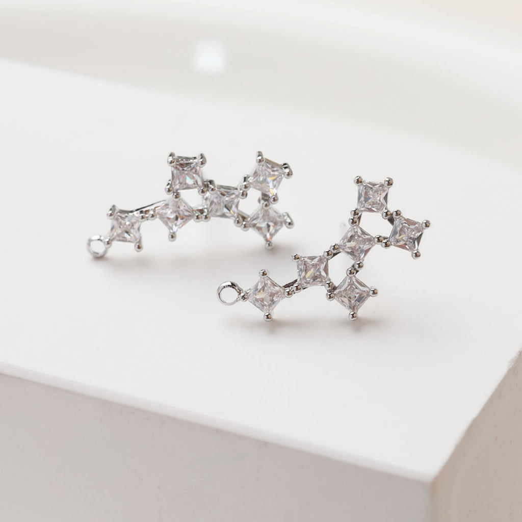 Irregular Pave CZ Earring Post, 14K Gold/Silver Plated,  S925 Silver Pin Nickel Free Earrings, Hypoallergenic Earring Findings GZ397