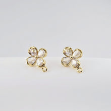 Load image into Gallery viewer, Cubic Zirconia Flower Post Earrings, Gold Plated Earring Post with Loop, Hypoallergenic, Handmade Earring Finding,DIY Earring Supplies D0263
