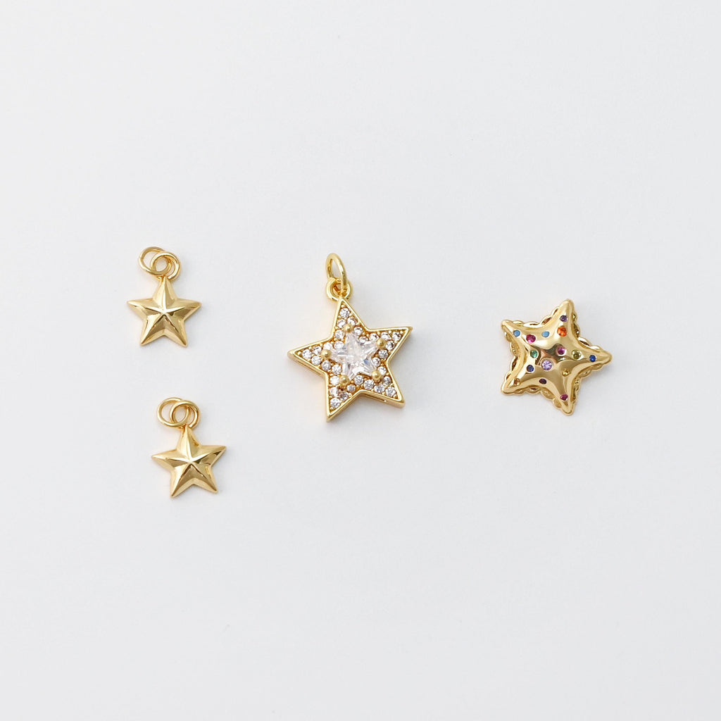 Tiny Star Charms, Crystal Cubic Star Pendant, Star Connector, 18K Gold Plated, Necklace charms, Jewelry Findings