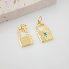 Load image into Gallery viewer, Lock Charm, Evil Eye Lock Pendant, 18K Gold Plated, Necklace Bracelet Making Charms, Jewelry Findings S20629