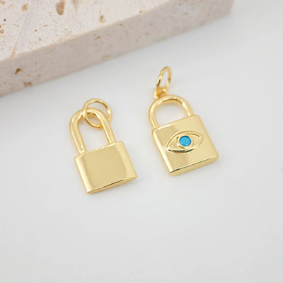 Lock Charm, Evil Eye Lock Pendant, 18K Gold Plated, Necklace Bracelet Making Charms, Jewelry Findings S20629
