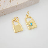 Lock Charm, Evil Eye Lock Pendant, 18K Gold Plated, Necklace Bracelet Making Charms, Jewelry Findings S20629