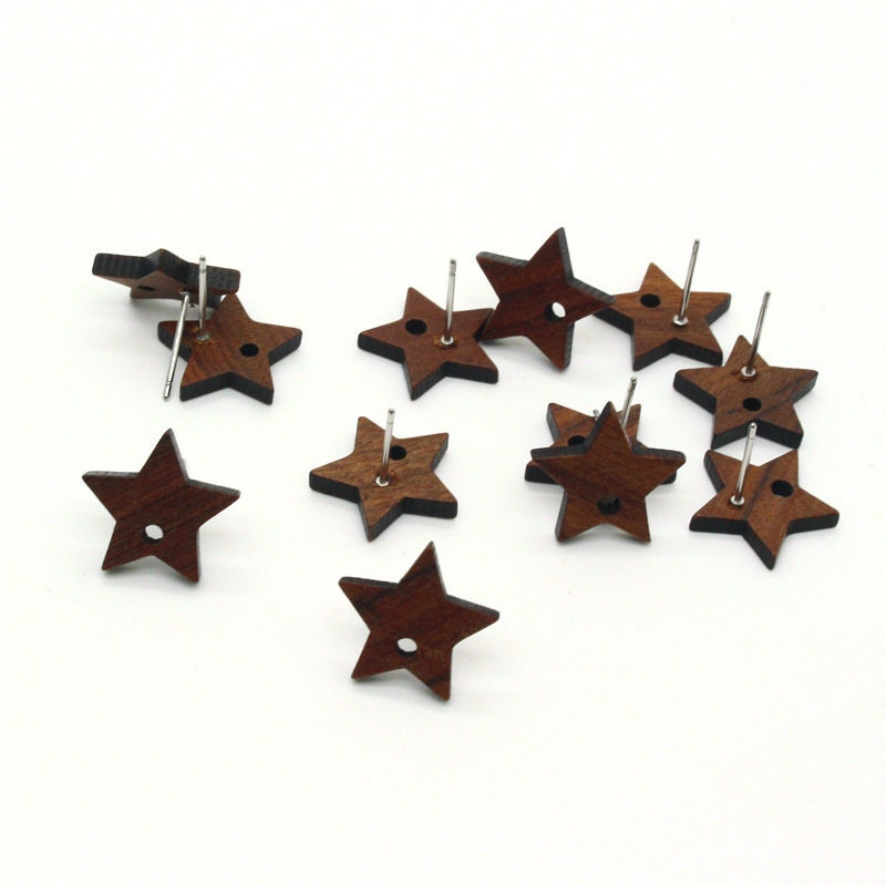 4PCS Wood Earrings, Star Pentagram Geometric Wooden Earrings for women, Reclaimed Ash Wood,  Nickel Free, Boho Wood Earring Finding JT915