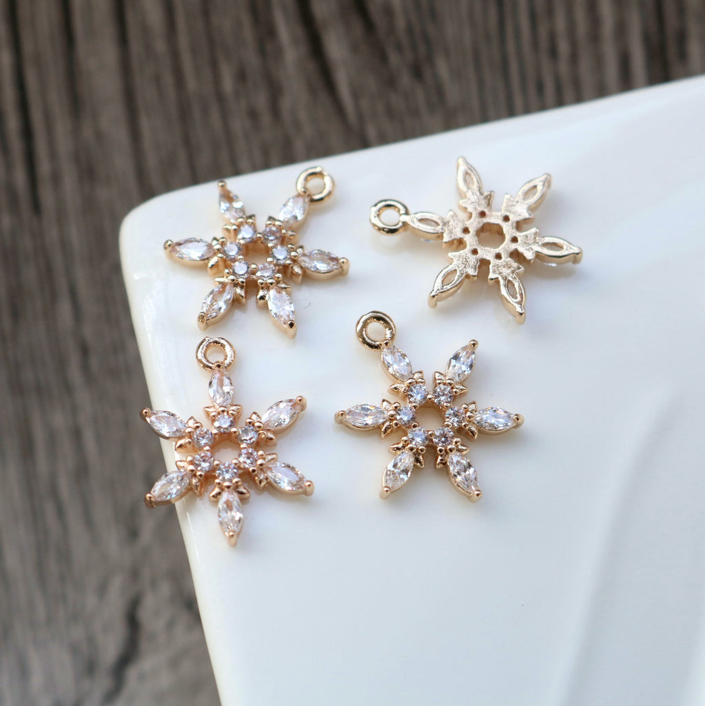 CZ Flower Charm, Cubic Zircon Crystal Flower Pendant, CZ Earring Charms,  Real Gold Plated Brass Earring Charms, Jewelry Findings HL036-F151