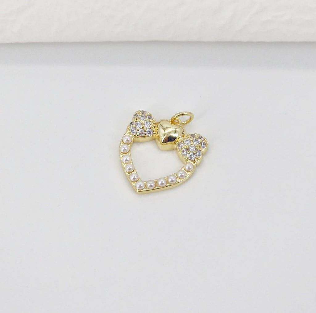 Enamel Heart Charm, 18K Gold Plated Heart Pendant, CZ Pave, Necklace Bracelet Making Pendant S20781